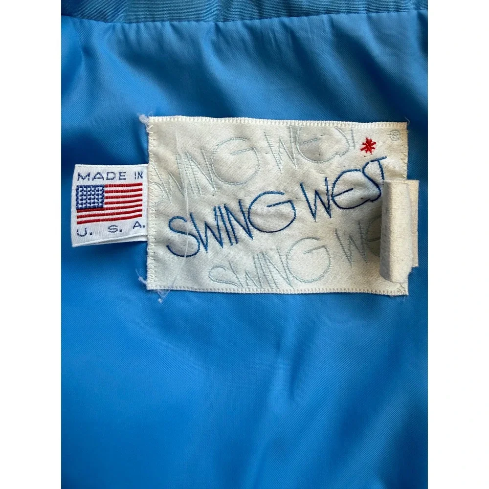 Vintage Swing West Puffer Jacket Mens Blue Red Quilted Made in USA Full Zip L